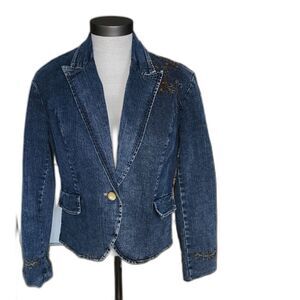 Petite Sophisticate Stretch Women's Denim Embroidered Jean Jacket Size 10